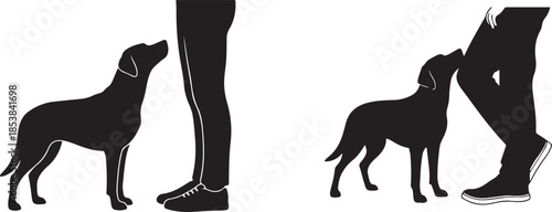 Dog and Human Legs Silhouette Set Showing Loyalty and Friendship
