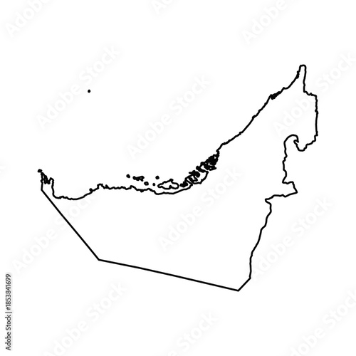 Black Outline Sketch Map of United Arab Emirates Country