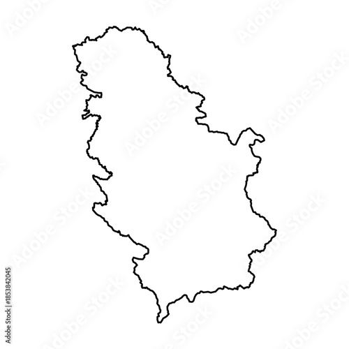 Black Outline Sketch Map of Serbia Country