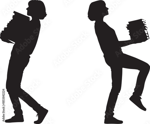 Set of Silhouettes of Woman Carrying Books, Education and Knowledge Concept