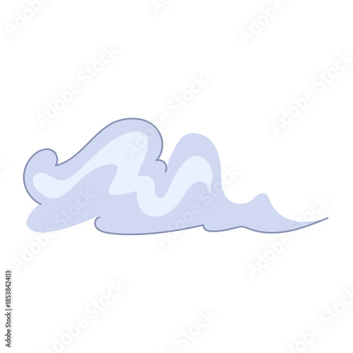 Stylized smoke or mist cloud illustrating fast action, velocity, and dynamic motion, useful for abstract concepts of speed, steam, or air flow on a white background