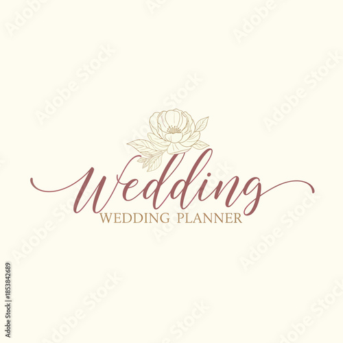 Elegant Wedding Planner Logo with Floral Design and Calligraphy.