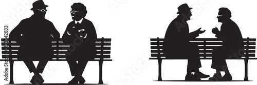Silhouettes of Elderly People Sitting and Talking on Park Benches