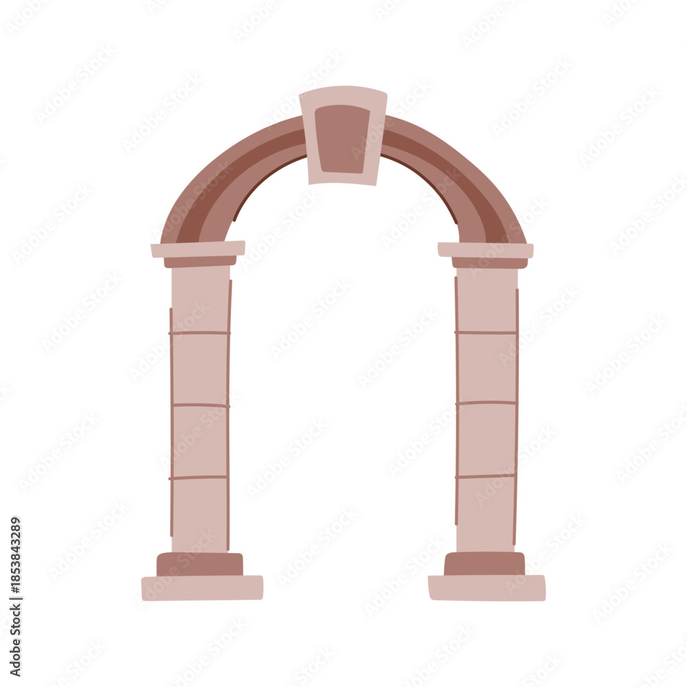 Naklejka premium Stone arch gate illustration as a minimalist decorative entrance symbol, evoking historic architecture, passage, portal and classical columns in a flat, simplified vector style