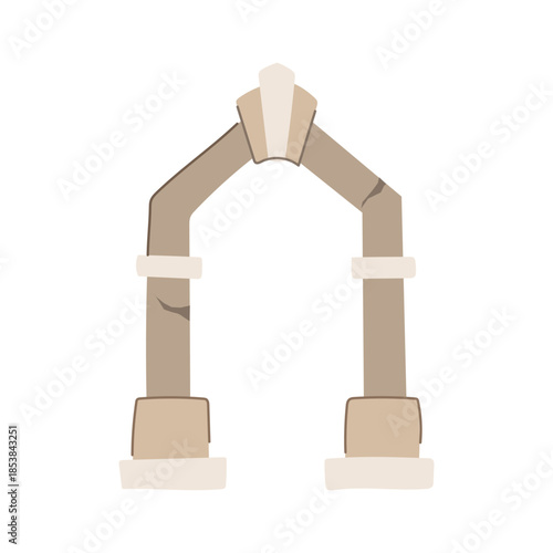 Stone arch gate element providing a passageway and symbol of entry, portal, or doorway, minimalist flat vector illustration on white background for ui, game, or design use