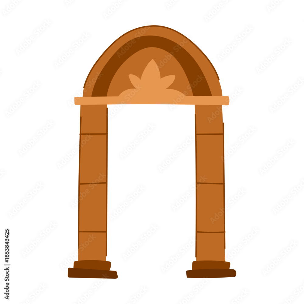 Naklejka premium Stone archway featuring an ancient architectural design with a decorative element at its apex, creating an open access point for passage and representing concepts of entry, history, and transition