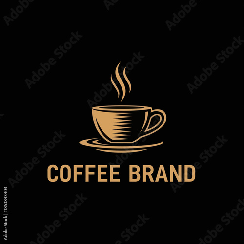 Elegant Coffee Cup Logo Design for Coffee Brand with Steaming Coffee.