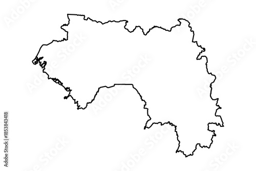 Black Outline Sketch Map of Guinea Country