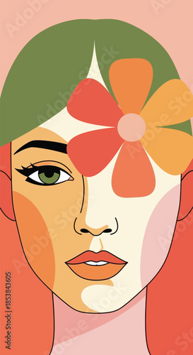 Modern pop art illustration of a womans face with a flower.