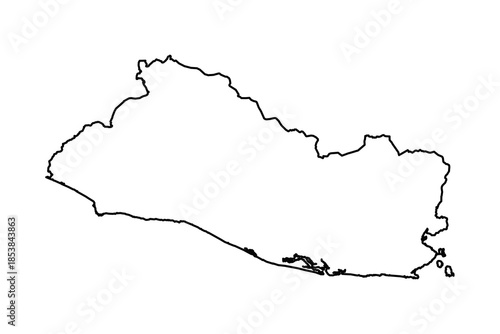 Black Outline Sketch Map of El Salvador Country