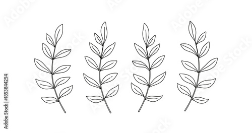 Seamless minimal leaf pattern outline on white background
