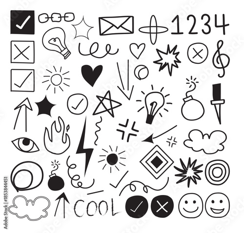 Raw Brush Doodle Elements Pack – Hand-Drawn Icons, Symbols & Shapes