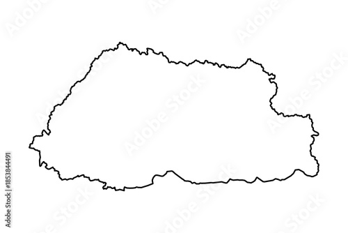 Black Outline Sketch Map of Bhutan Country