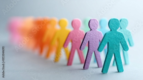 Colorful paper people in a row, representing diversity and teamwork