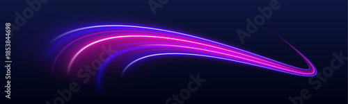 Neon waves flow across a dark cityscape, creating luminous paths of energy. Sparks fly from curved trails, highlighting speed. Perfect for futuristic and tech designs. 
