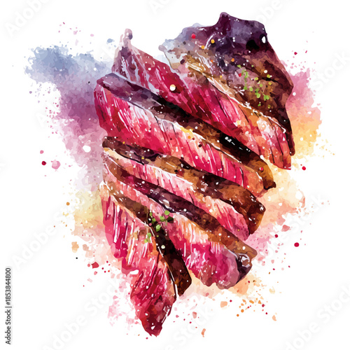 Carne Asada, watercolor illustration, vector style, isolated on a white background.