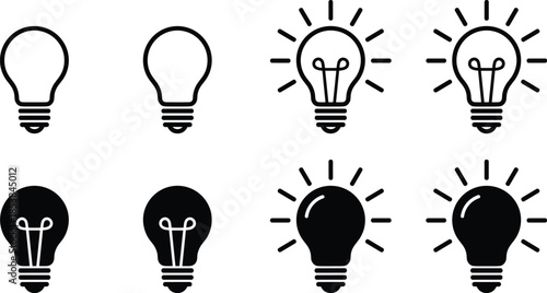 Light bulb icon set, outline and filled, idea concept, illumination graphic, creativity symbol, vector design, minimal style, education