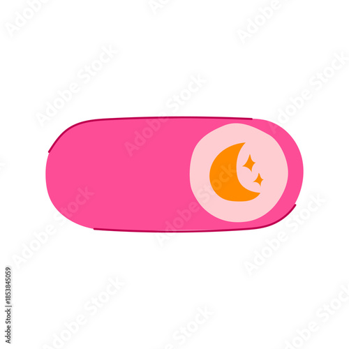 Toggle switch graphic illustration with a moon and stars icon, representing an application function for activating night mode or dark theme user interface