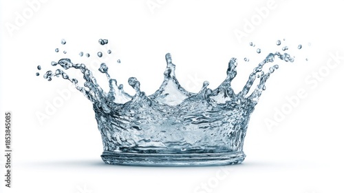 Water crown splash isolated on white background, liquid art concept