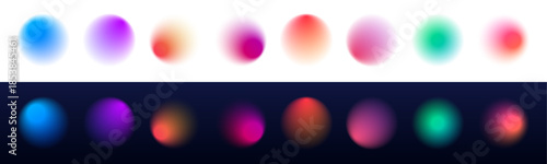 Bright neon gradient circles float over a dark background, emitting soft glowing light. Smooth curves blend colors seamlessly. Perfect for digital banners and modern designs. PNG