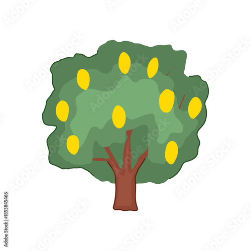 Stylized fruit tree showing green foliage, brown trunk, and bright yellow citrus fruits, presenting concepts of nature, growth, and natural food sources