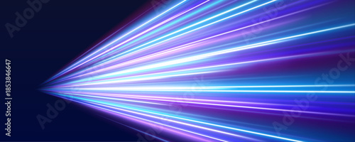 Electric blue and cyan streaks twist along abstract highways, glowing with neon energy. Sparks highlight rapid motion. Perfect for sci-fi visuals.