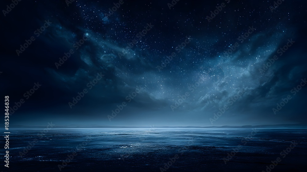 Fototapeta premium Expansive Obsidian Plains Reflecting a Starry Night Sky with Cosmic Nebula