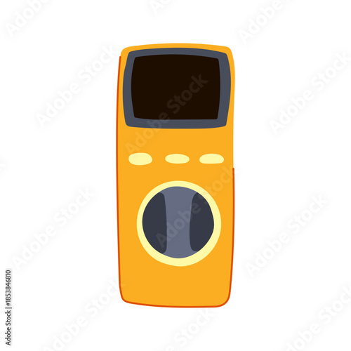 Yellow multimeter showing electrical measurement for testing circuits, current, voltage, and resistance, symbolizing technology, engineering, and handyman work