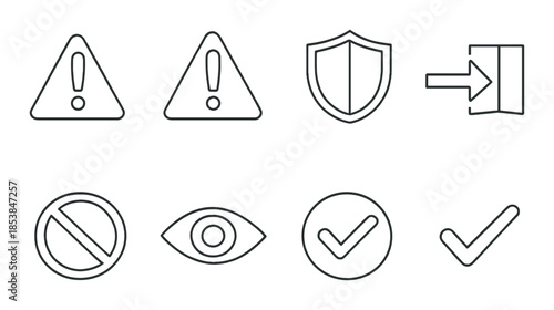 Minimalist security and alert icons on metallic background