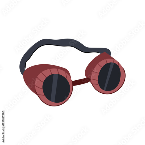 Retro style welding goggles featuring dark lenses and red frames, essential personal protective equipment for safety in industrial and construction environments