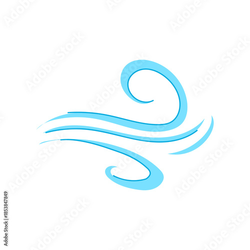 Stylized blue wind flowing horizontally, creating a dynamic weather symbol illustrating the force and movement of nature, suitable for various weather and environmental designs