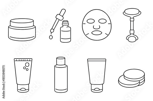 Collection of skincare product icons on gray background