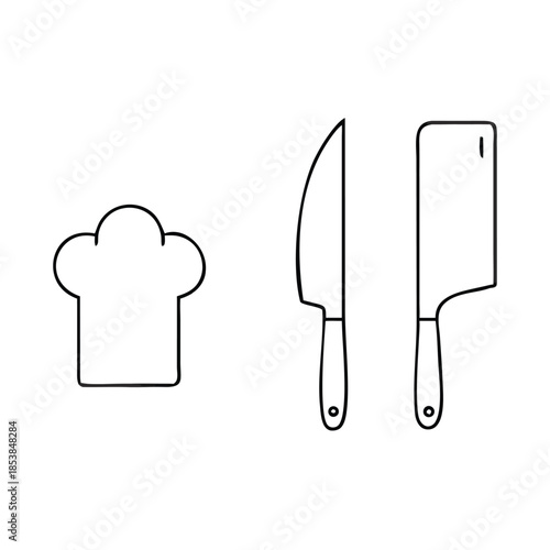 Outline icons representing culinary profession tools including a chef hat a utility knife and a cleaver