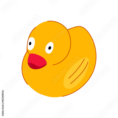 Yellow rubber duck illustrating childhood play, bath time fun, and baby toys, presented in a simple, playful vector style with a clean white background