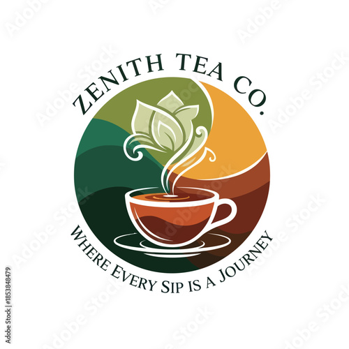 Zenith Tea Co. Logo Featuring Tea Cup and Floral Design.