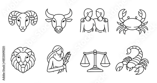 Zodiac symbols: aries to scorpio on a gray gradient background