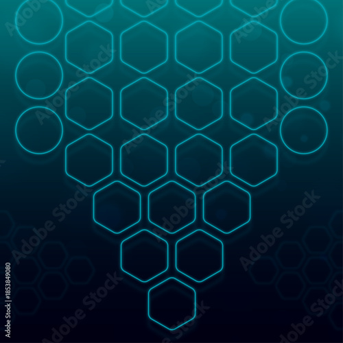 Abstract blue technology background with glowing digital network grid, Futuristic data connection with concentric circles and high-tech glow, Modern cyber security background featuring geometric blue 