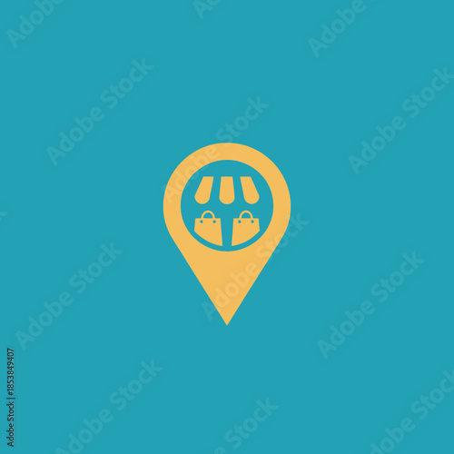 Location Pin with Shopping Bags and Storefront Icon.