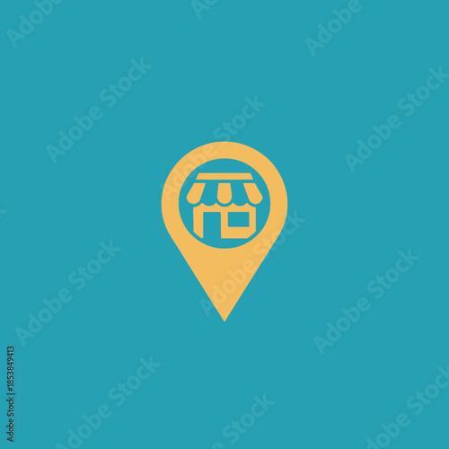 Location Pin with Storefront Icon Representing Local Business.
