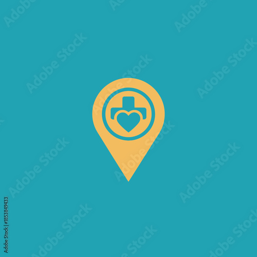Medical Location Pin Icon with Heart and Cross Symbol.