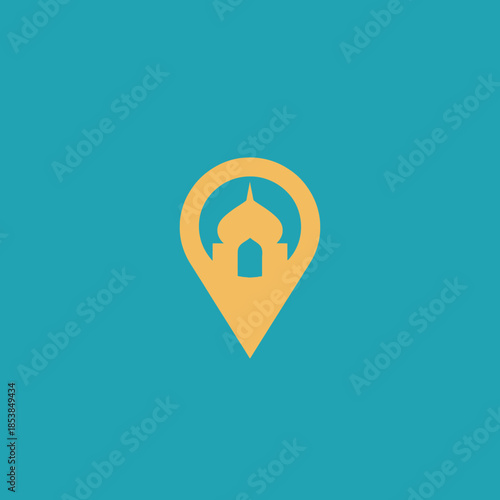 Mosque Location Pin Icon on Teal Background.