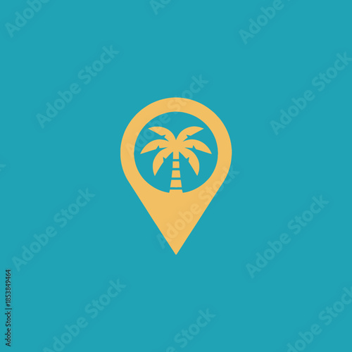 Palm Tree Location Pin Icon Symbol.
