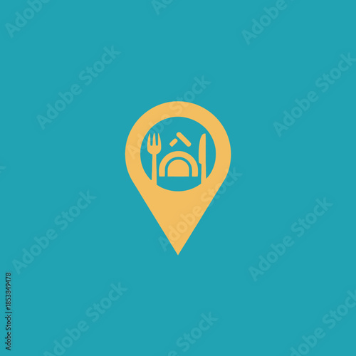 Restaurant Location Icon with Food and Utensils.