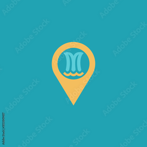 Waterfall location pin icon for travel and nature exploration.