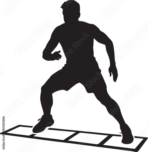 Athlete Silhouette Training on Agility Ladder Isolated on White