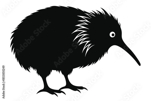 kiwi silhouette line art vector illustration with a white background