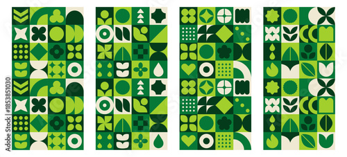 Green agriculture mosaic story with abstract plant pattern for eco design banner.
