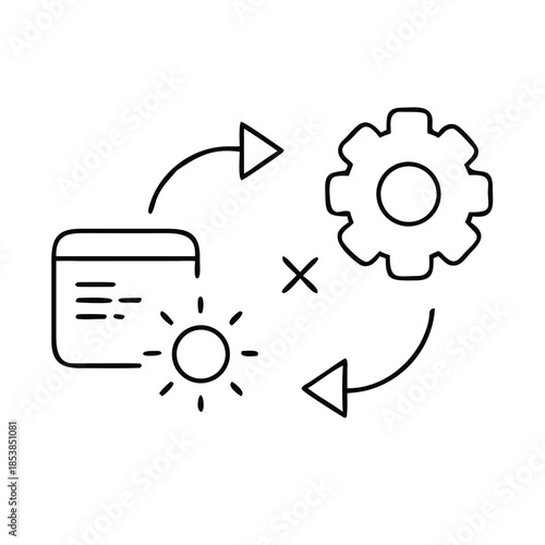 Simple line art icon illustrating a cyclical process involving data display settings and mechanical adjustment
