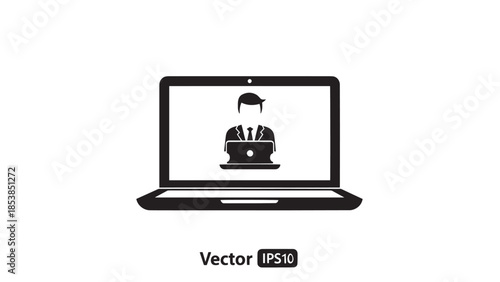 Professional silhouette on a laptop screen representing remote work and digital technology.