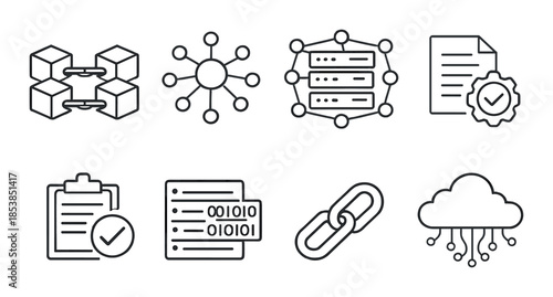 Blockchain and network icons on gradient background